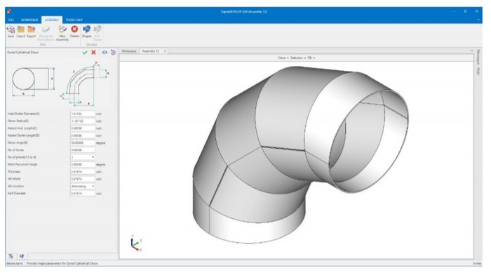 Fig 3 : O SigmaDEVELOP, um sistema 3D para geometria de dutos e HVAC que pode converter linhas comuns de múltiplas peças em uma única peça sem kerf