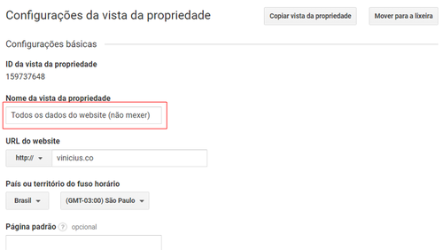 configuração da vista da propriedade - backup